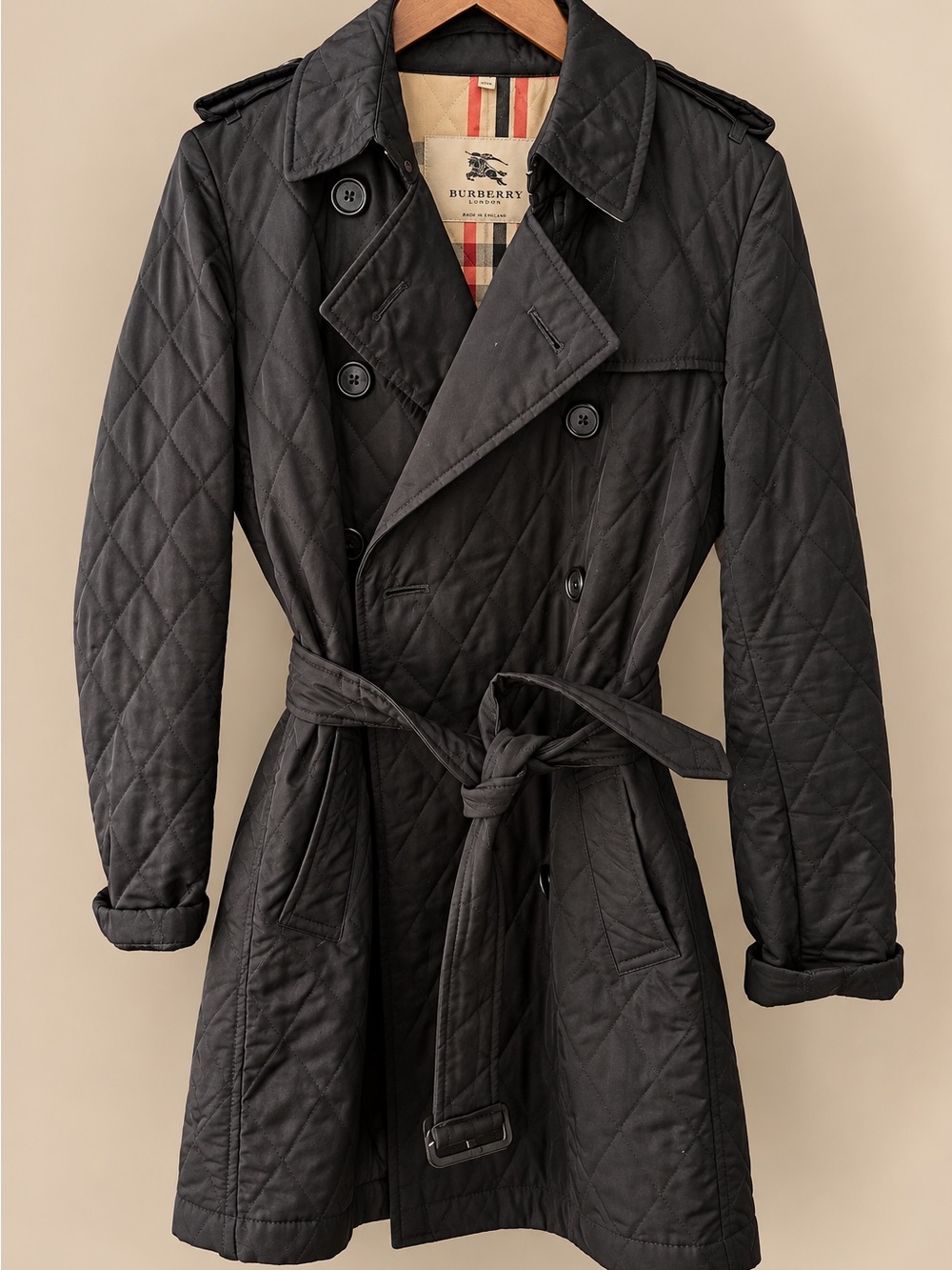 Burberry Black Quilted Double-Breasted Trench Coat with Belt